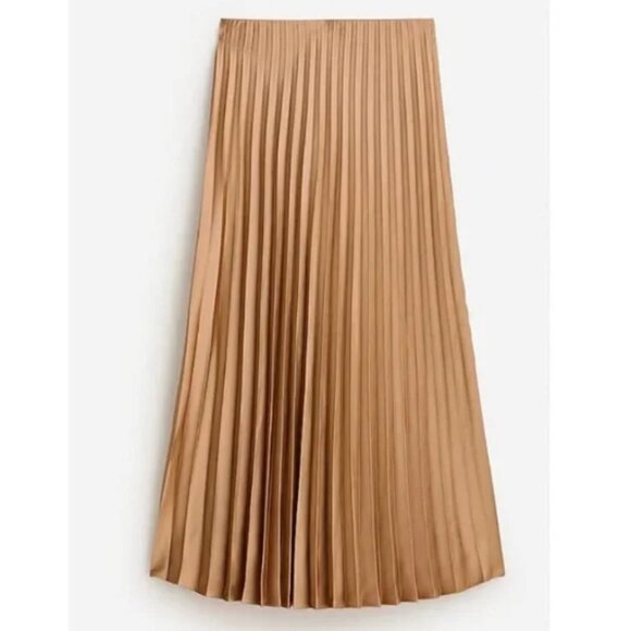 NWT! J CREW Gwyneth Pleated Midi Slip Skirt in Camel Size Small - Picture 1 of 6